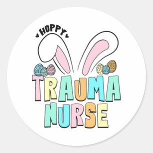 Cute Easter Hoppy Trauma Nurse Bunny Ears Classic Round Sticker