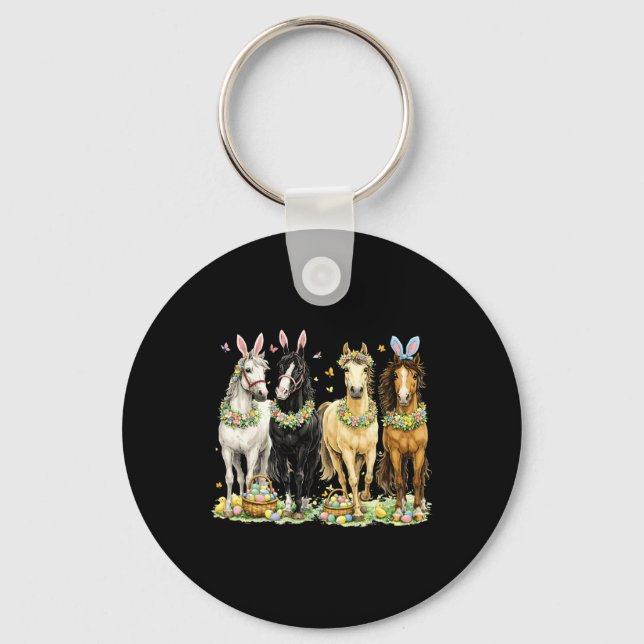 Cute Easter Horse Bunny Ears Eggs Spring Floral Gi Key Ring (Front)
