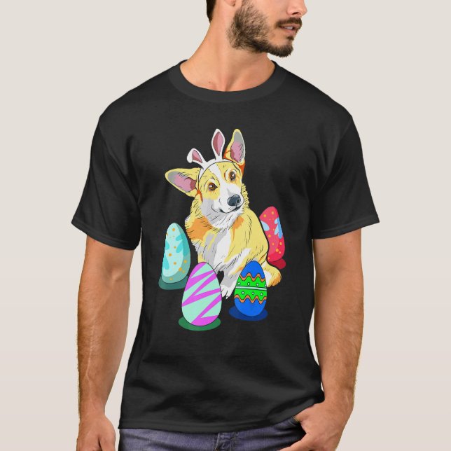 Cute Easter Idea For Corgi With Easter Eggs T-Shirt (Front)