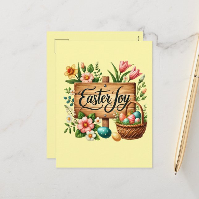 Cute Easter joy word art  Holiday Postcard (Front/Back In Situ)