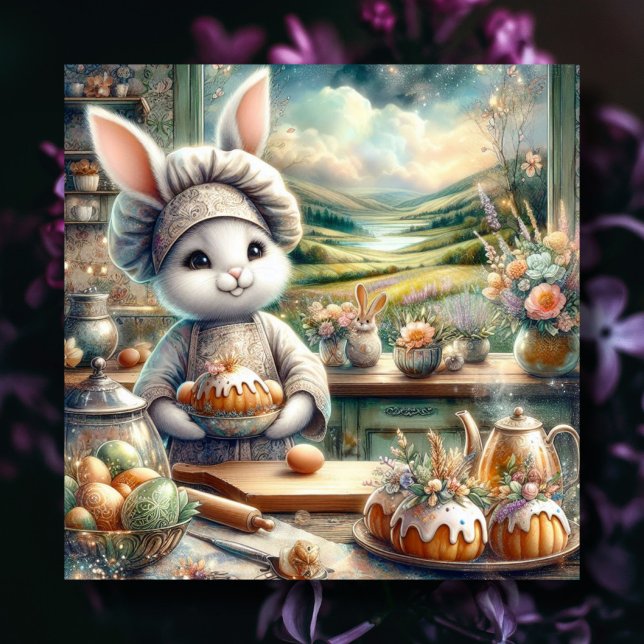 Cute Easter Kitchen Chef Bunny Holiday Card (Creator Uploaded)