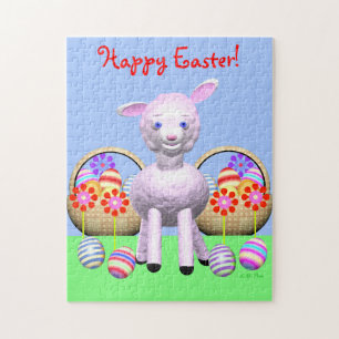 Cute Easter Lamb and Eggs Jigsaw Puzzle