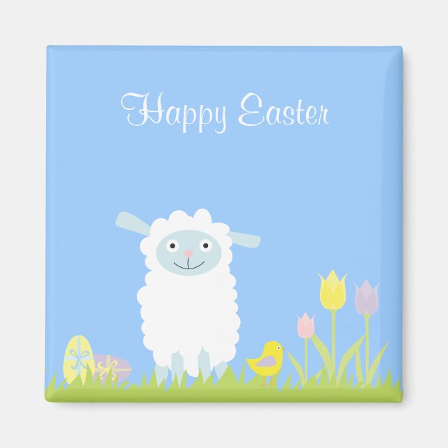Cute Easter Lamb with Eggs Magnet (Front)