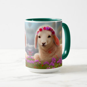 Cute easter lamb with flowers -  mug