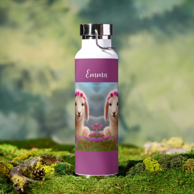 Cute easter lamb with flowers - personalizable  water bottle (Outdoor)