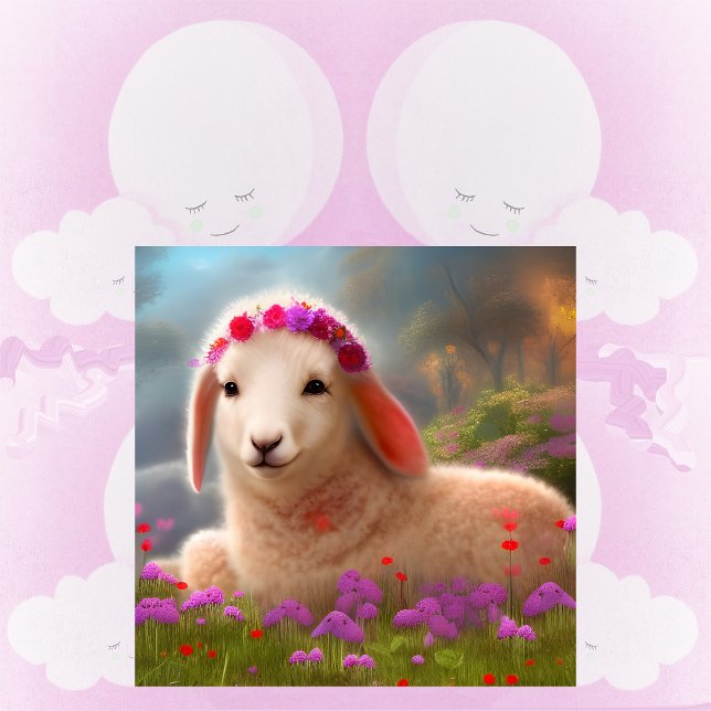 Cute easter lamb with flowers -   poster (Creator Uploaded)
