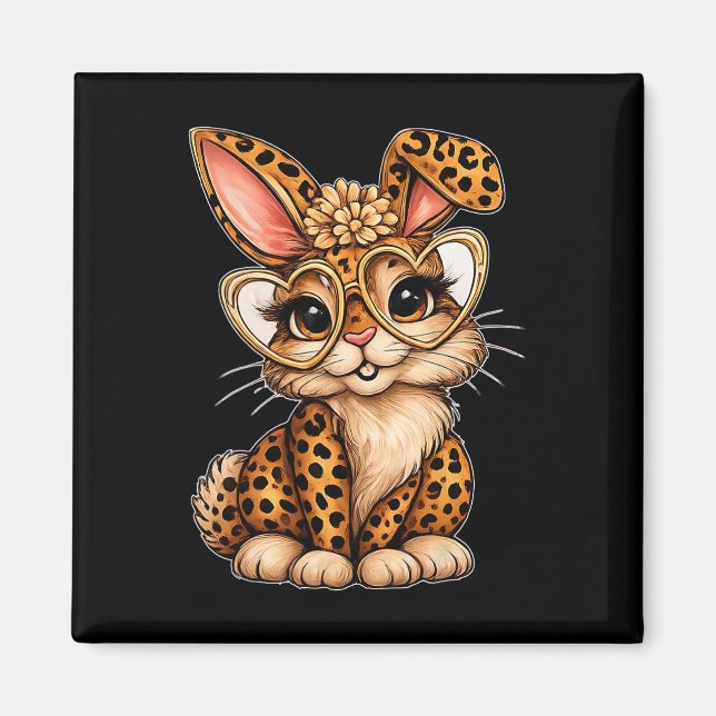 Cute Easter Leopard Bunny Heart Gles Spring Vibes  Magnet (Front)