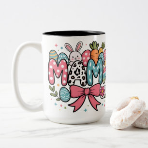 Cute Easter Mama Bunny and Colourful Eggs Graphic Two-Tone Coffee Mug