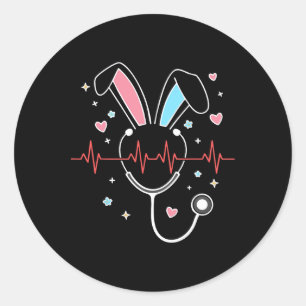 Cute Easter Nurse Bunny Stethoscope Heartbeat Nurs Classic Round Sticker