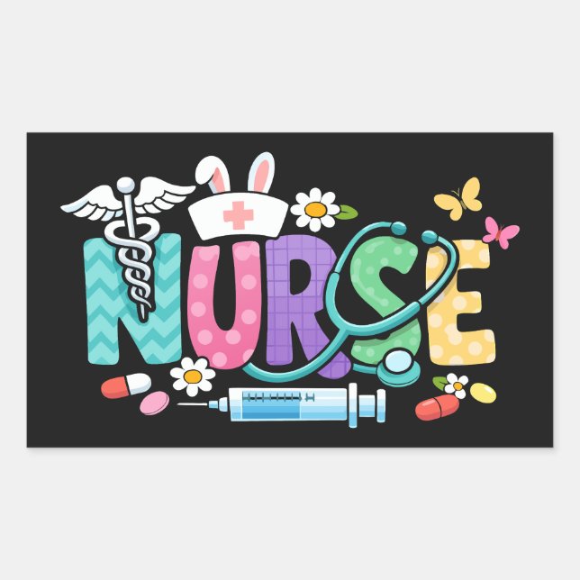 Cute Easter Nurse Medical Humour Rectangular Sticker (Front)
