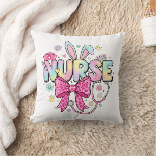 Cute Easter Nurse Pastel Bunny Ears Coquette Bow Cushion