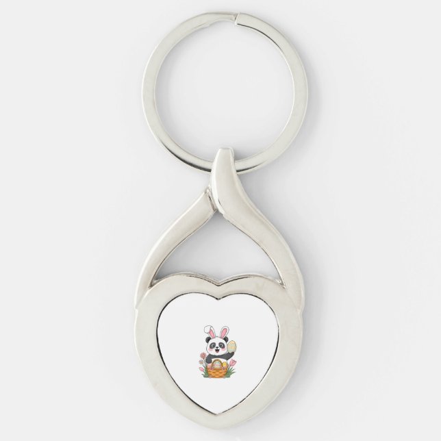 Cute Easter Panda Bunny Rabbit Easter Egg Basket P Key Ring (Front)