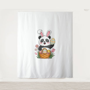 Cute Easter Panda Bunny Rabbit Easter Egg Basket P Tapestry