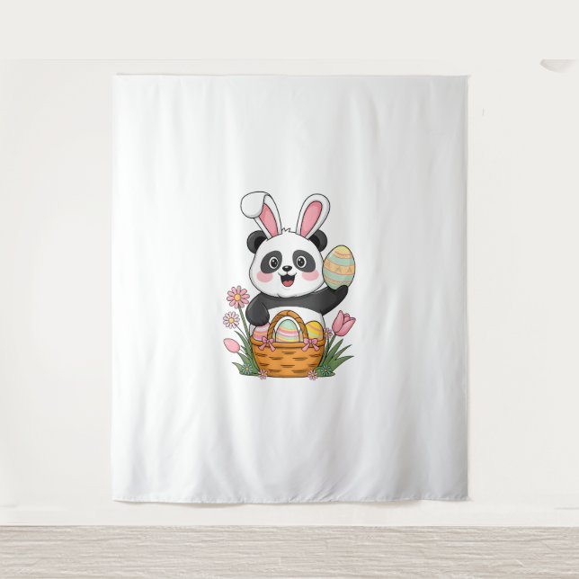 Cute Easter Panda Bunny Rabbit Easter Egg Basket P Tapestry (Front)