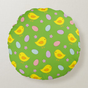 Cute Easter pattern Chickens Eggs Custom colour Round Cushion
