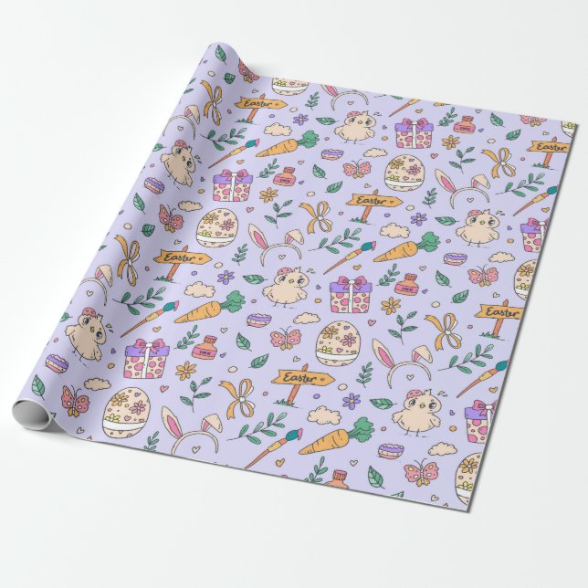 Cute Easter Pattern Wrapping Paper (Unrolled)