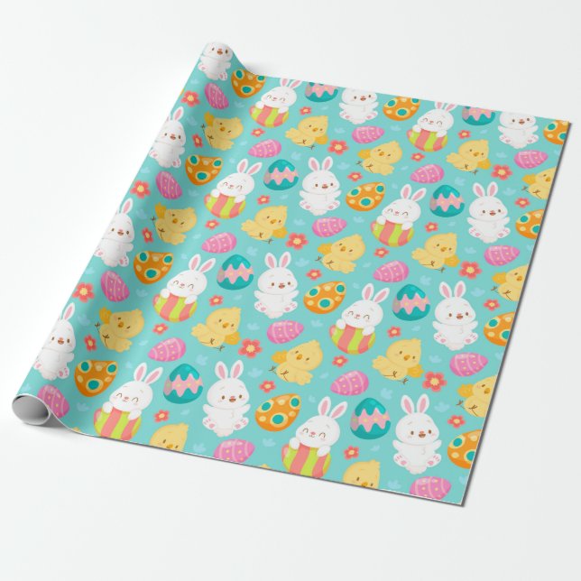 Cute Easter Pattern Wrapping Paper (Unrolled)