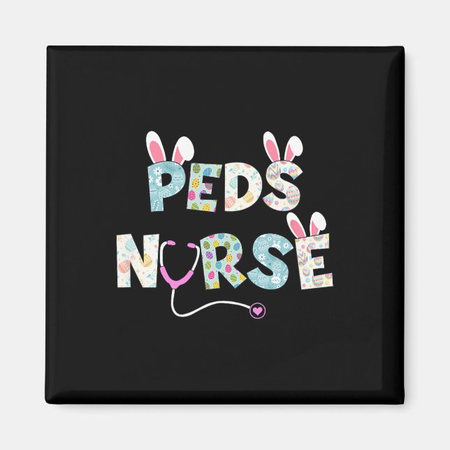 Cute Easter Peds Nurse Bunny Ears Happy Easter Egg Magnet (Front)