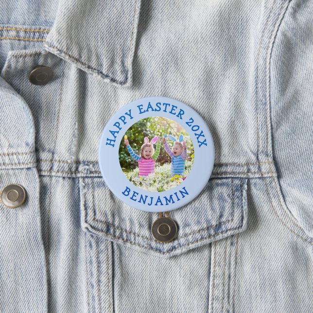 Cute Easter Photo With Boys Name Blue 7.5 Cm Round Badge (In Situ)