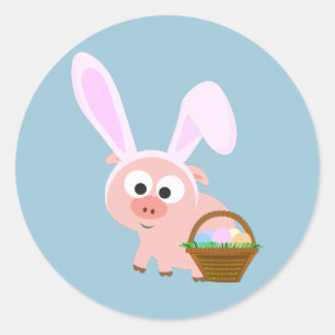 Cute Easter Pig Classic Round Sticker