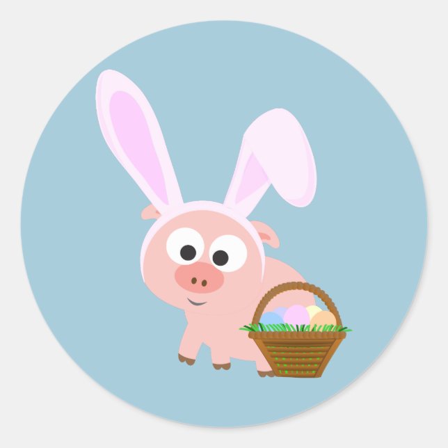 Cute Easter Pig Classic Round Sticker (Front)