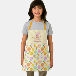 Cute Easter Pink Bunny Garden Egg Hunt Kids Yellow Apron