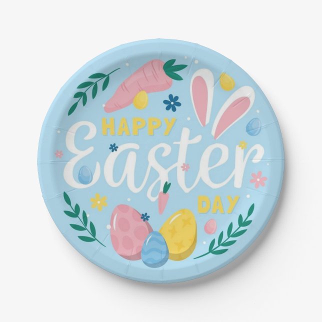 Cute Easter Plate – Spring Bunny & Egg Design (Front)
