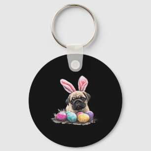 Cute Easter Pug Dog Easter Pug Dog Happy Easter Key Ring