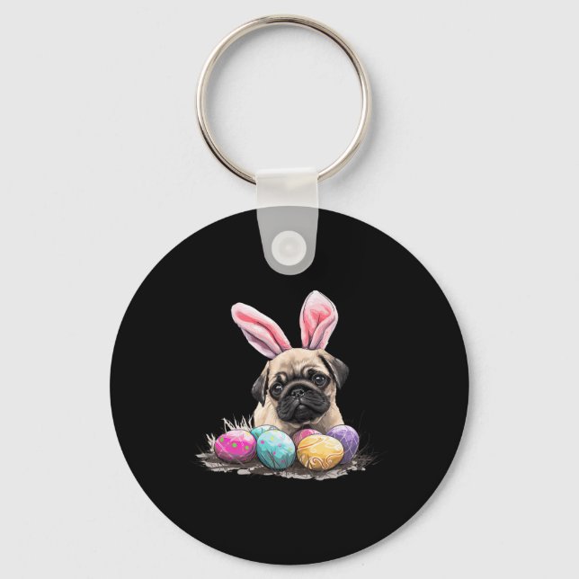 Cute Easter Pug Dog Easter Pug Dog Happy Easter  Key Ring (Front)