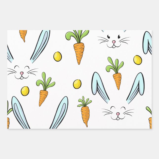 Cute Easter Rabbit Egg Carrot Pattern Gift Wrapping Paper Sheet (Front)