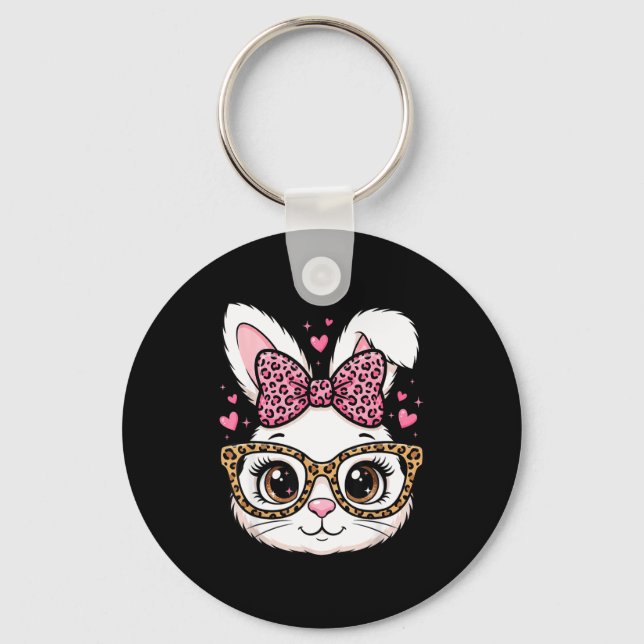 Cute easter rabbit face leopard bow sunglassesCute Key Ring (Front)