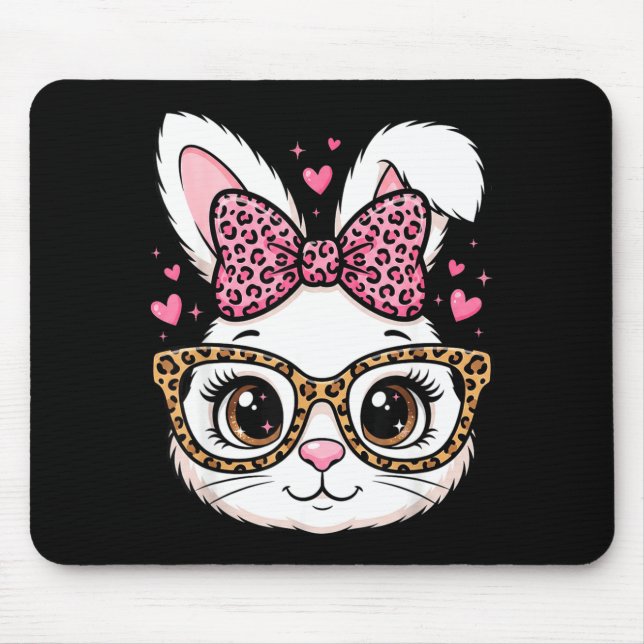 Cute easter rabbit face leopard bow sunglassesCute Mouse Mat (Front)