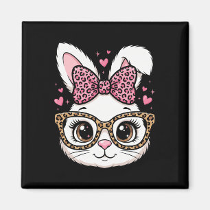 Cute Easter Rabbit Face Leopard Bow Sungles Bunny  Magnet