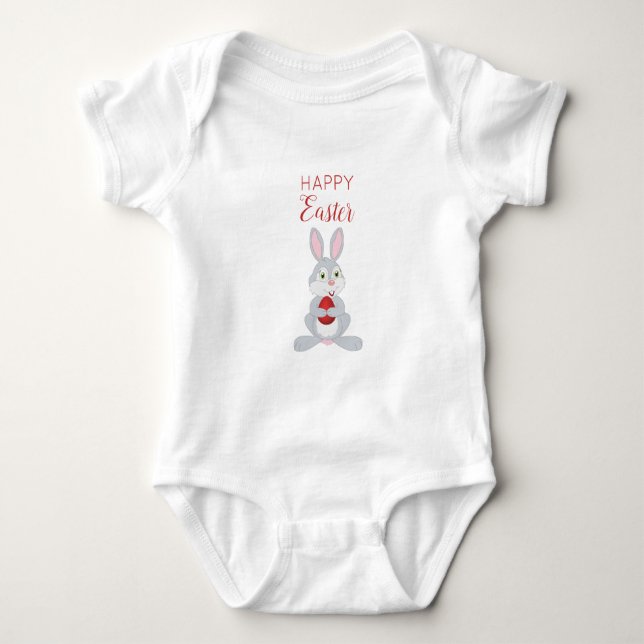 Cute Easter Rabbit Red Easter Egg Baby Bodysuit (Front)