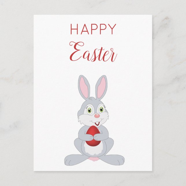 Cute Easter Rabbit Red Easter Egg Holiday Postcard (Front)