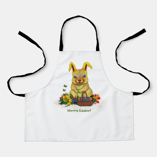 Cute Easter Rabbit with Eggs and Flowers Apron (Front)