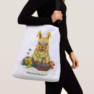 Cute Easter Rabbit with Eggs and Flowers Crossbody Bag