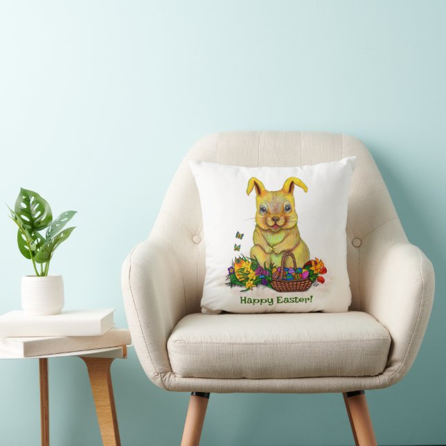Cute Easter Rabbit with Eggs and Flowers Cushion (Chair)