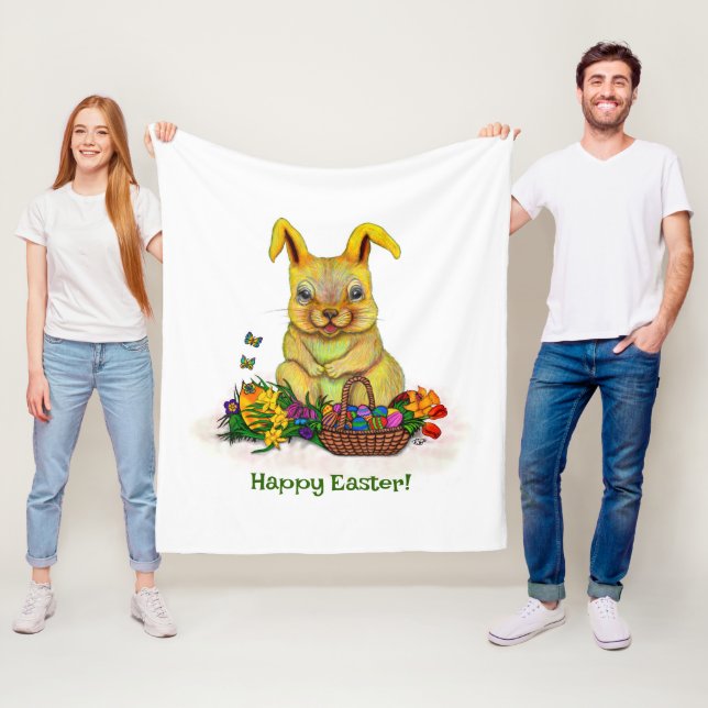 Cute Easter Rabbit with Eggs and Flowers Fleece Blanket (In Situ)