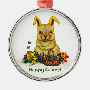 Cute Easter Rabbit with Eggs and Flowers Metal Tree Decoration