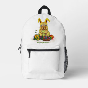 Cute Easter Rabbit with Eggs and Flowers Printed Backpack
