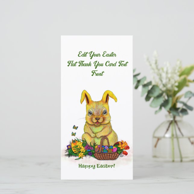 Cute Easter Rabbit with Eggs and Flowers Thank You Card (Standing Front)