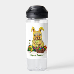 Cute Easter Rabbit with Eggs and Flowers Water Bottle