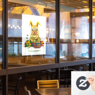 Cute Easter Rabbit with Eggs and Flowers Window Cling