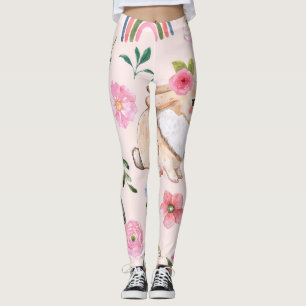 Cute Easter Rabbits Floral Pattern Leggings