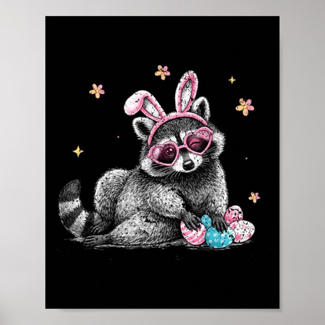 Cute Easter Raccoon Bunny Funny Spring Animal Outf Poster (Front)