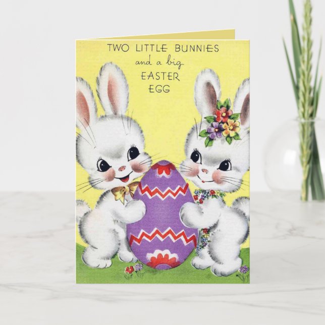 Cute Easter retro vintage bunnies Holiday Card (Front)