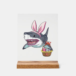Cute Easter Shark Bunny Ears Basket Eggs Happy Eas Acrylic Sign