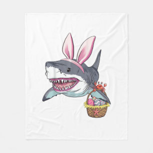 Cute Easter Shark Bunny Ears Basket Eggs Happy Eas Fleece Blanket