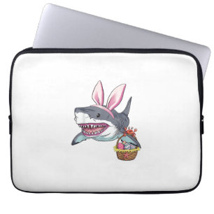Cute Easter Shark Bunny Ears Basket Eggs Happy Eas Laptop Sleeve